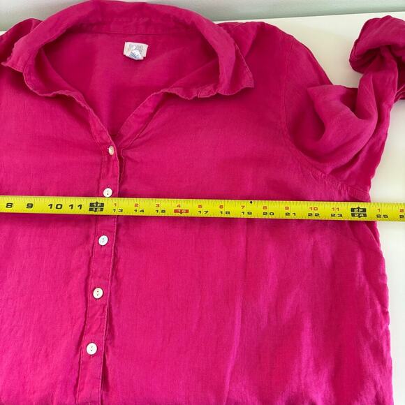 Sigrid Olsen Button Down Linen Shirt Sz 1X Hot Pink Breathable Relaxed Roll tab - Picture 6 of 10